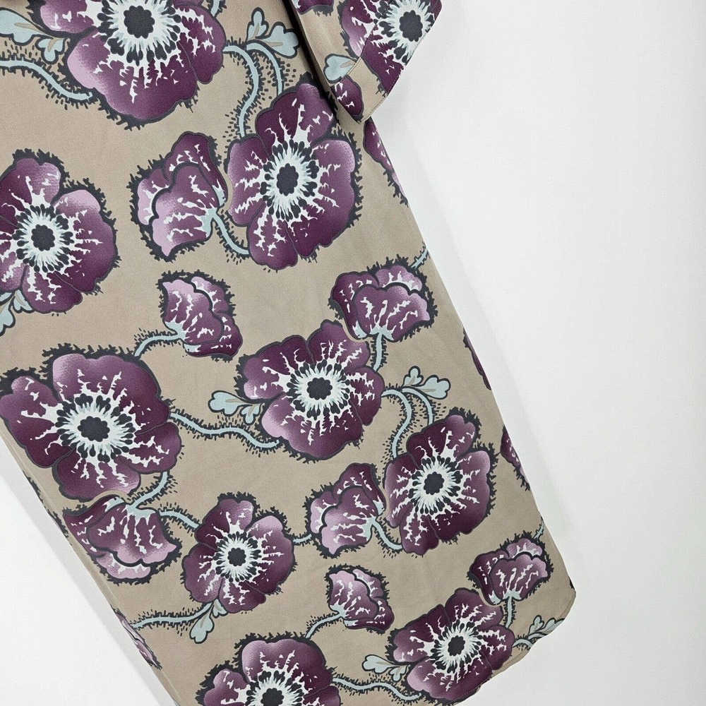 Tucker Shift Dress Purple Tan Floral Print Silk Ruffled Half Sleeve Midi Size S - Picture 2 of 7